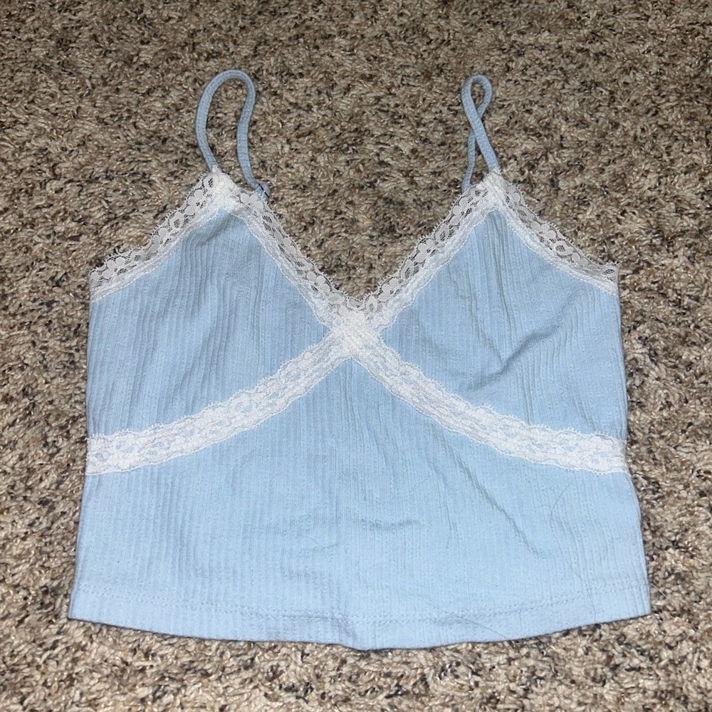 Aeropostale Blue and White Fitted Crop Camisole